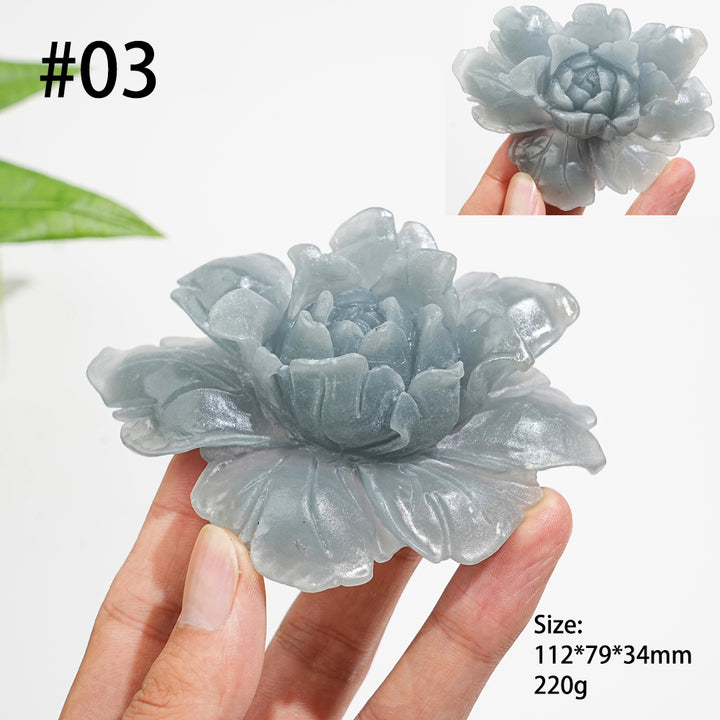 Unique,Natural Crystal Anhydrite Peony Flower Carving