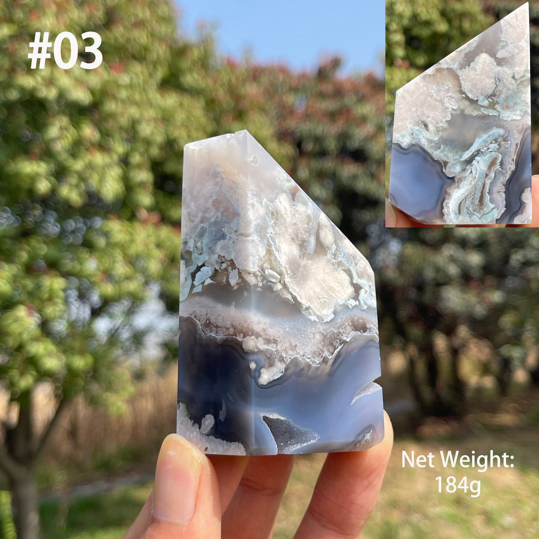 Unique,Natural Crystal Black Flower Agate Freeform