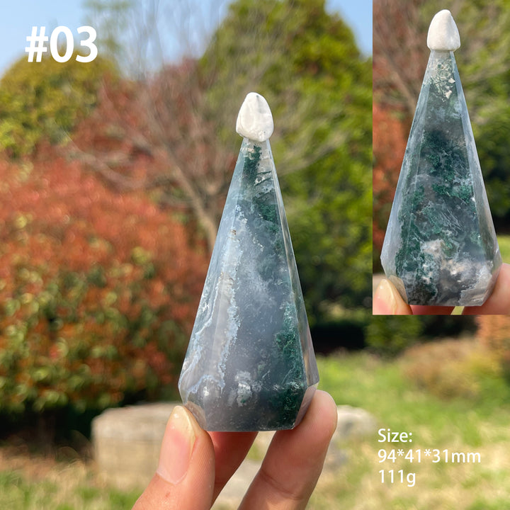 Unique,Natural Moss Agate Diamond Tower Crystal