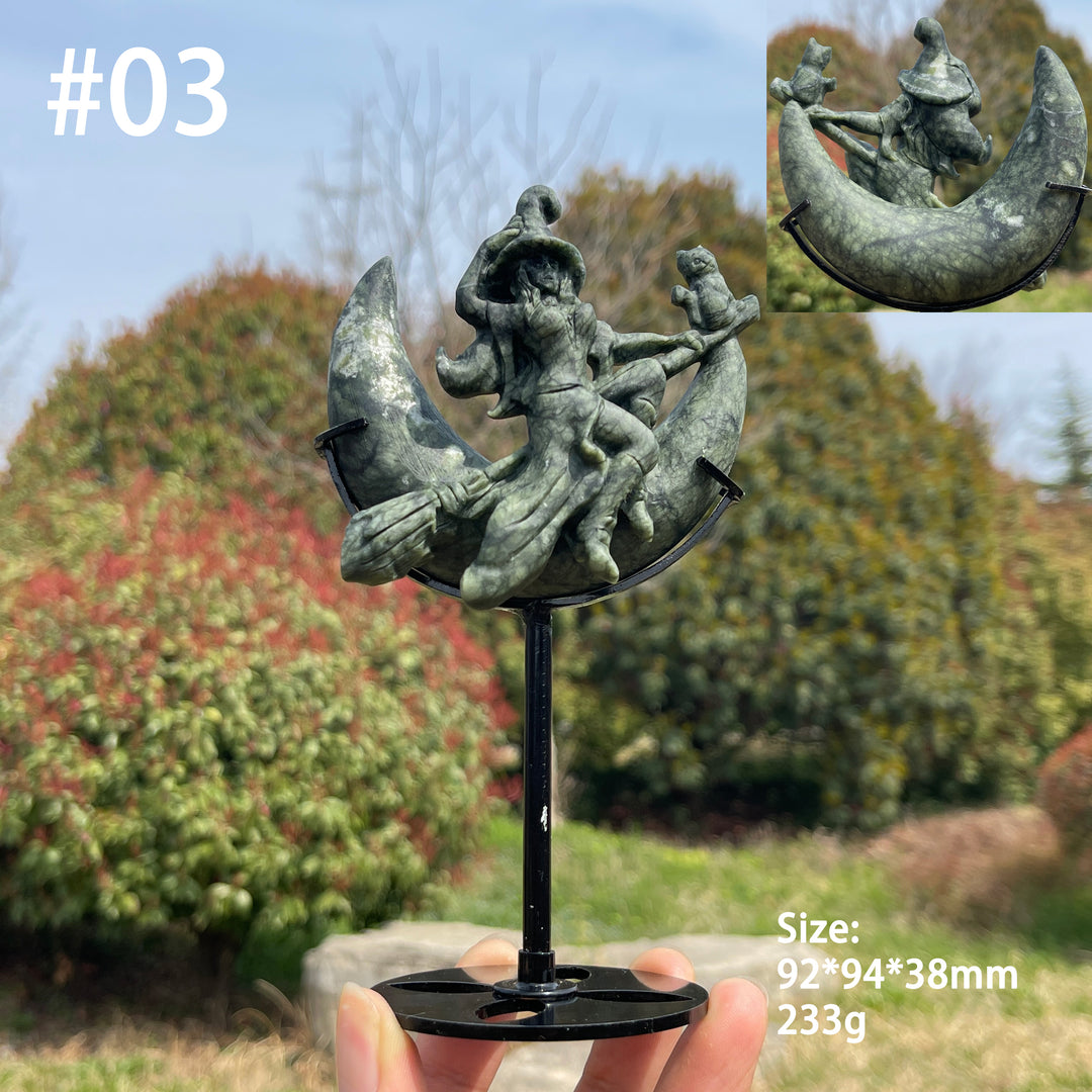 Unique,Natural Crystal Moon Witch Carving