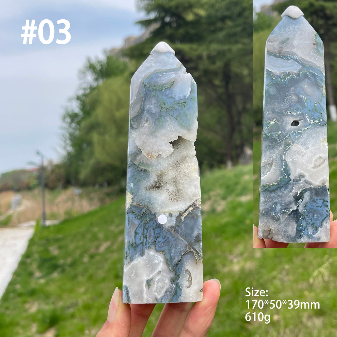 Unique,A Slightly Imperfect Crystal Natural Moss Agate Point