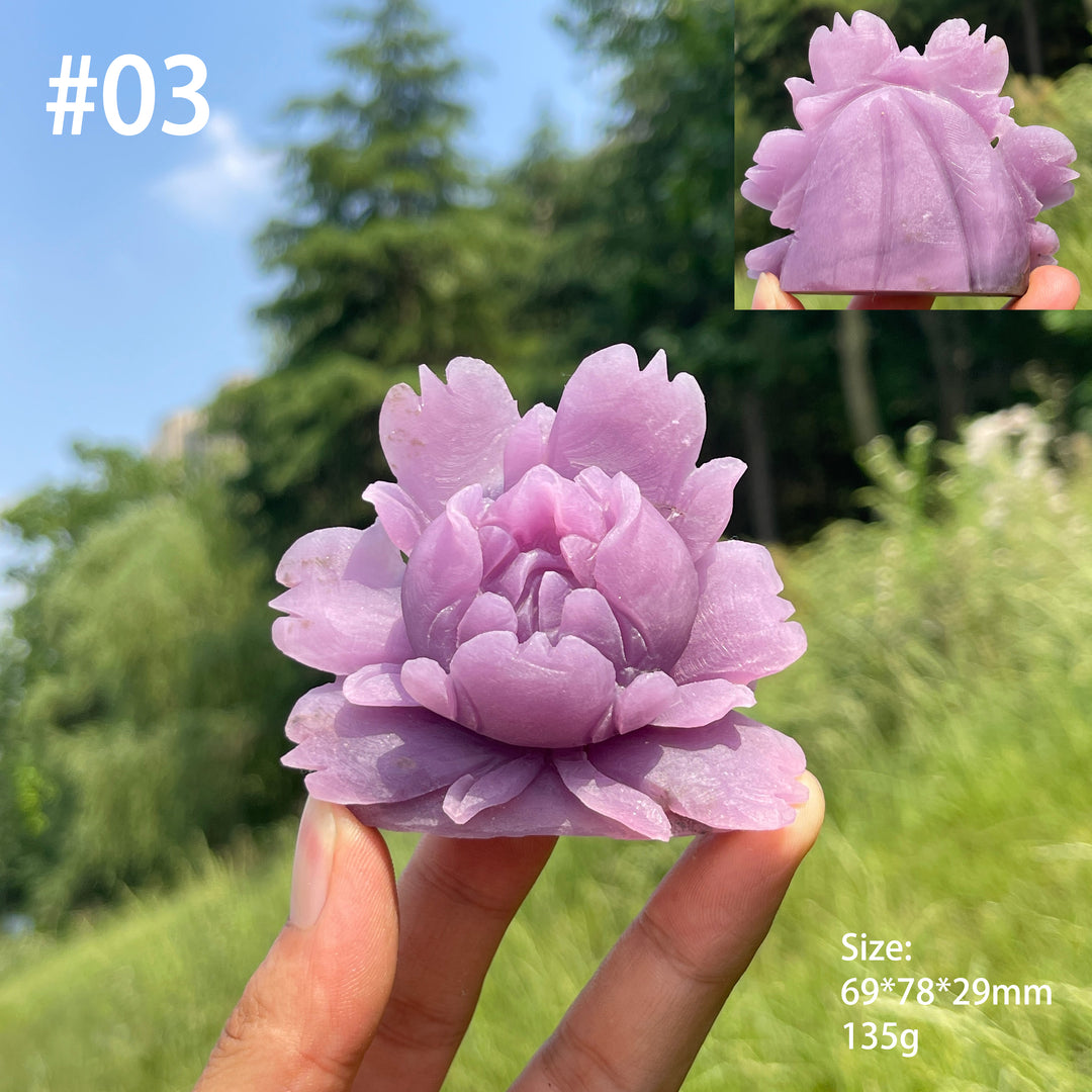 Unique,Natural Dreamy Lepidolite Peony Flower Carving