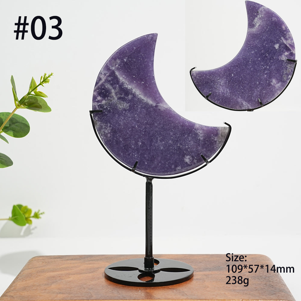 Unique,Natural Lepidolite Moon With Stand