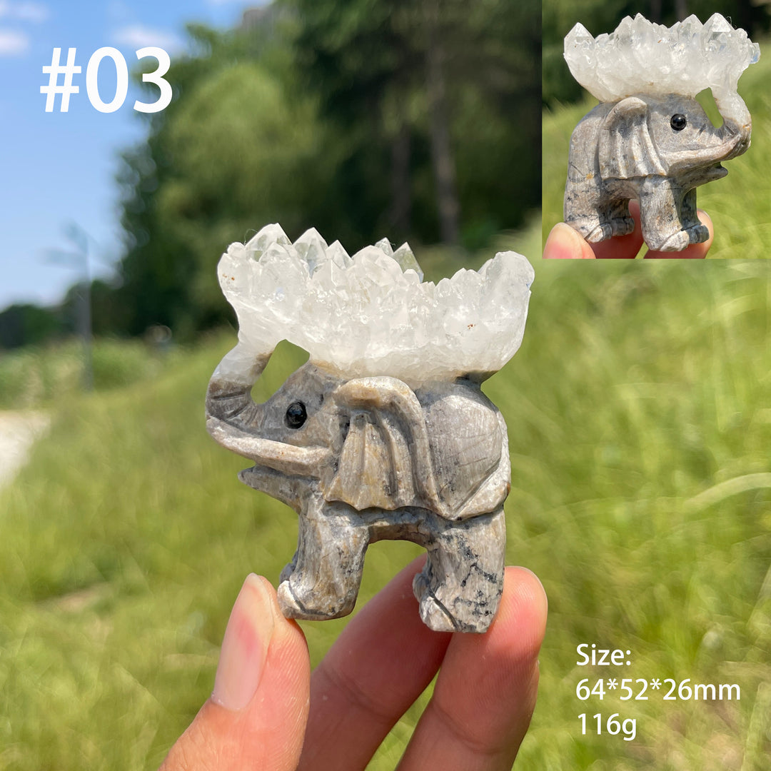 Unique,Natural Crystal Cluster Elephant Carving