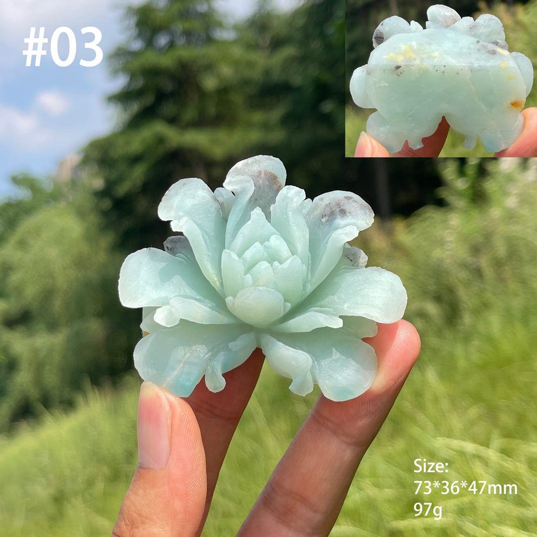 Unique,Natural Blue Quartzite Peony Flower Carving