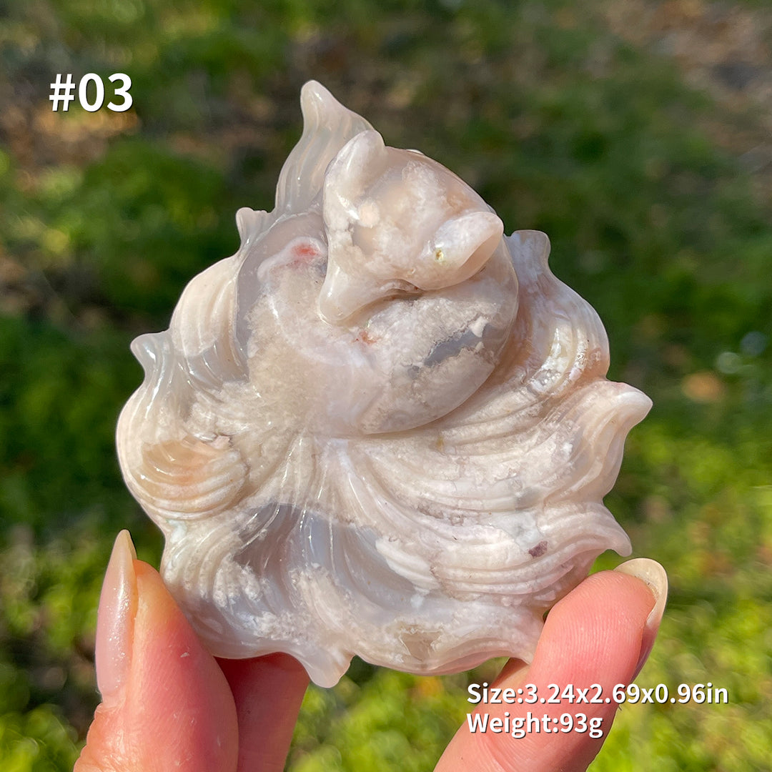 Unique,Natural Crystal Flower Agate Nine-Tailed Fox