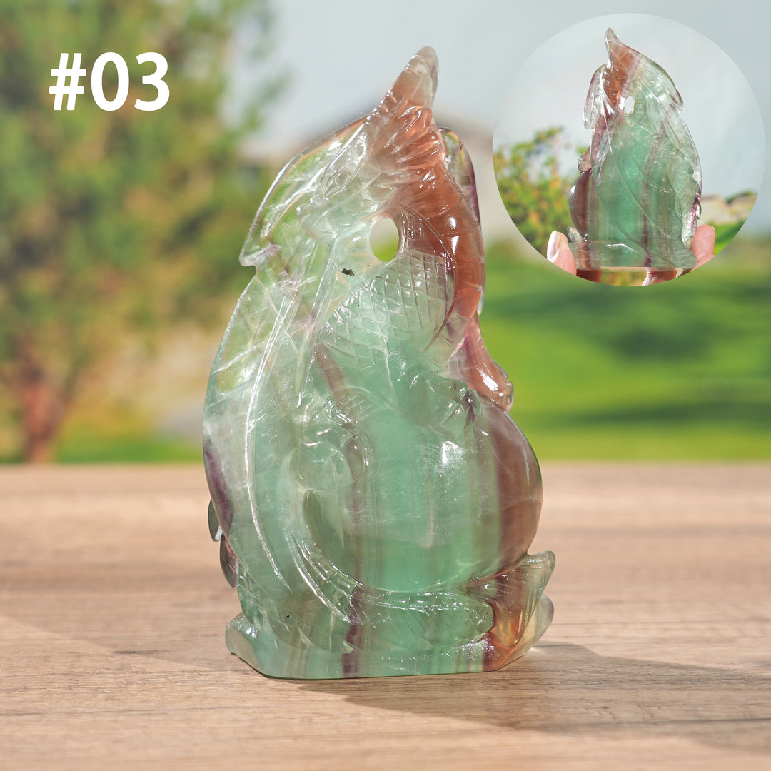 Unique, Natural Carving Fluorite Dragon And Fox