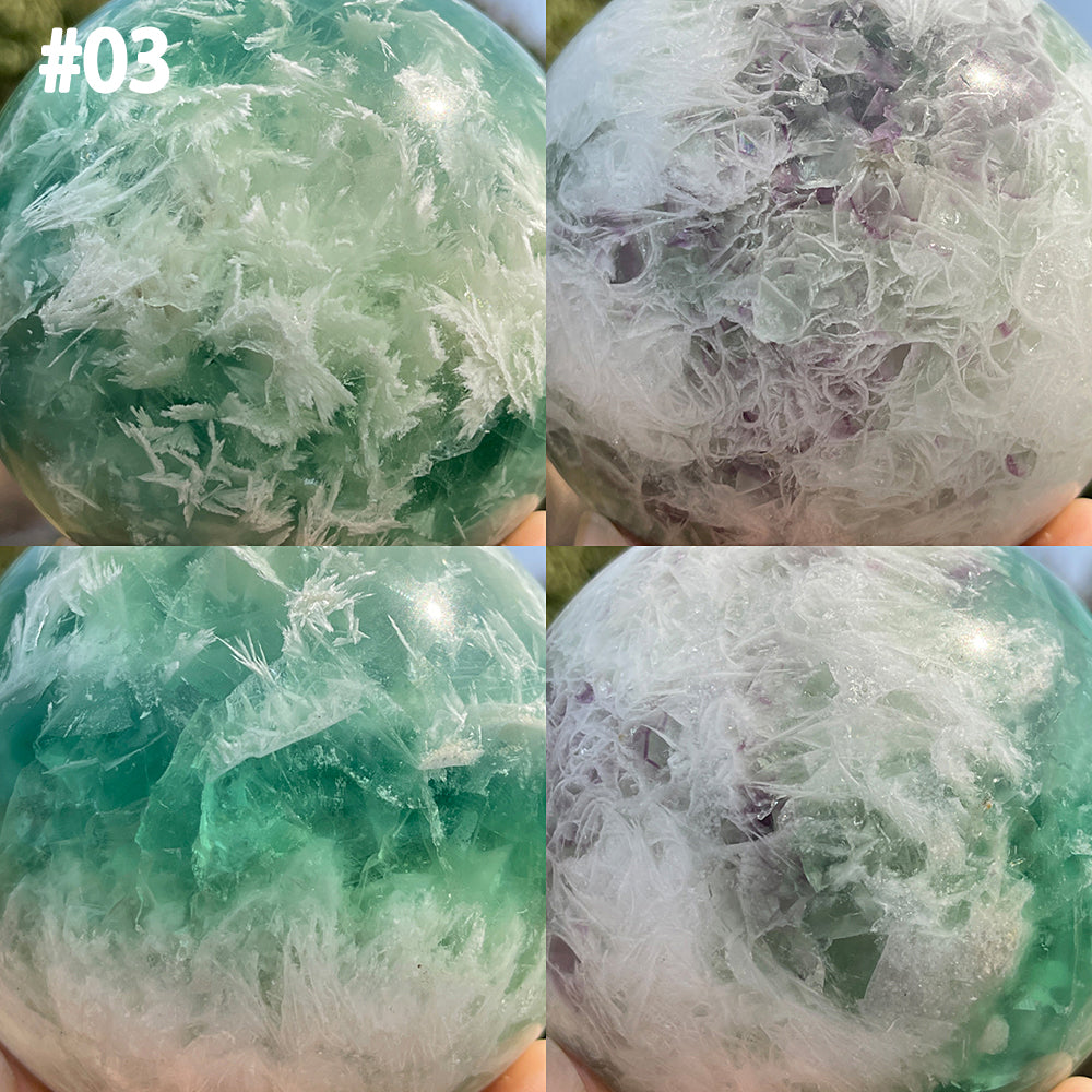 Unique,Imperfect Natural Crystal Feather Fluorite Sphere