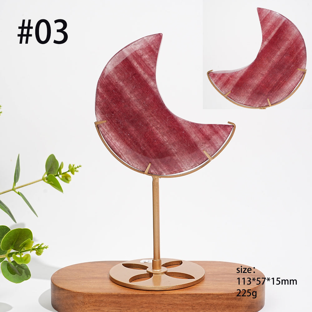 Unique,Natural Strawberry Quartz Moon With Stand