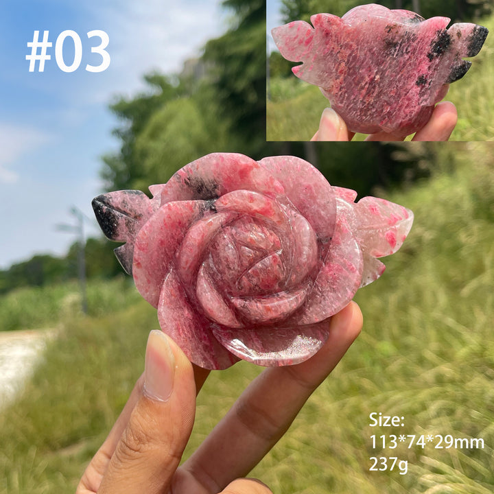 Unique,Natural Rhodonite In Quartz Peony Blossom Carving