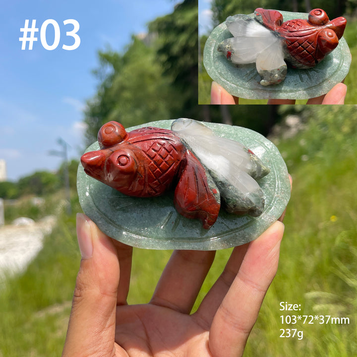 Unique,Natural Crystal Animal On Lotus Leaf Carving