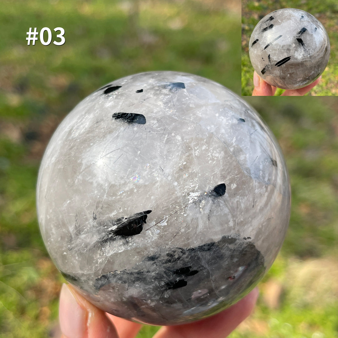 Unique,Natural Crystal Quartz Tourmaline Sphere