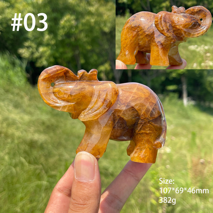 Unique,Natural Crystal Warm Golden Healer Elephant Carving