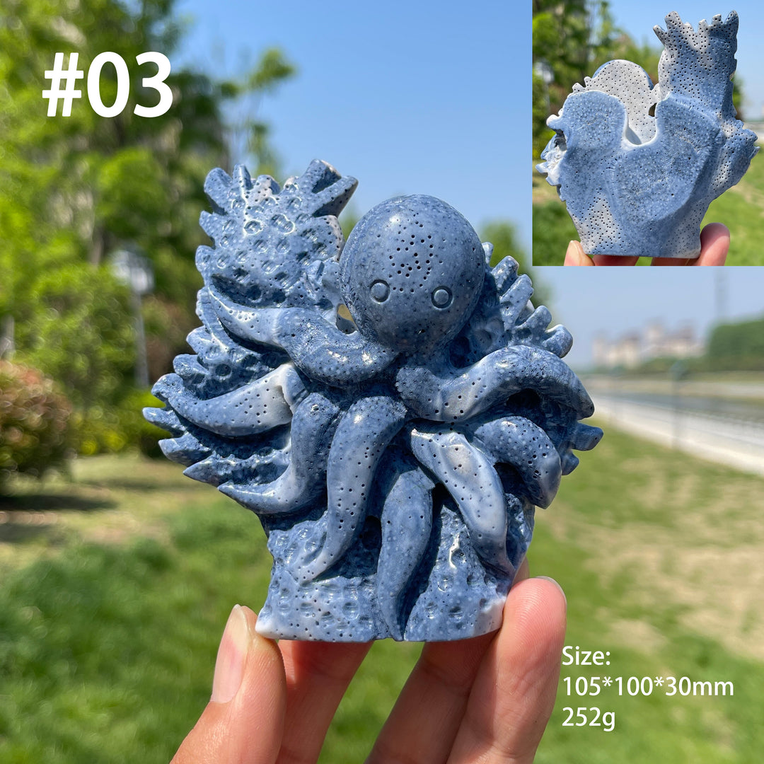 Unique, Natural Crystal Heliopora Coral Carving - Underwater World