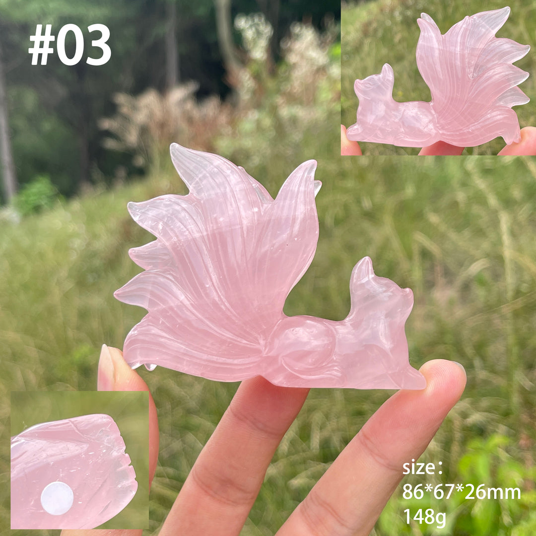 Unique,A Slightly Imperfect Natural Rose Quartz Nine-Tailed Fox Carving