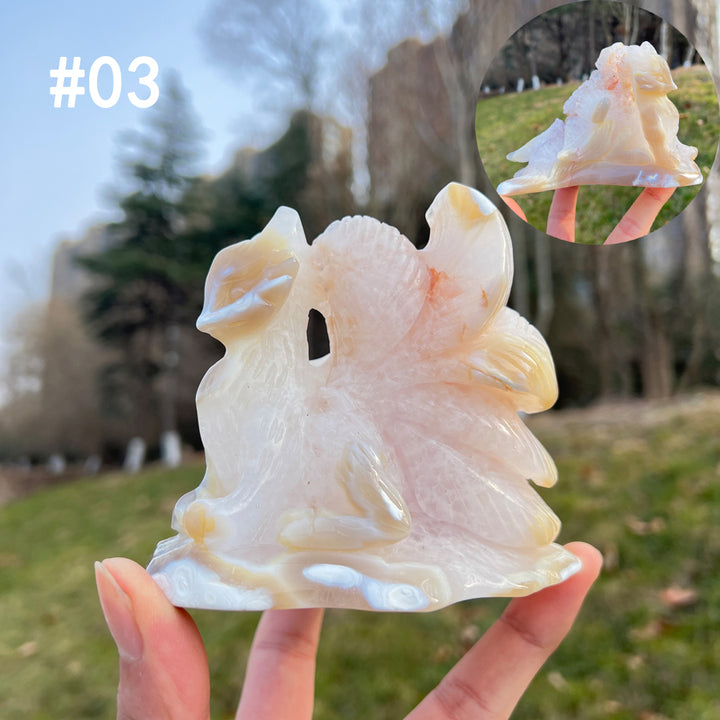 Unique,Natural Crystal Carving Orca Agate Nine-Tailed Fox