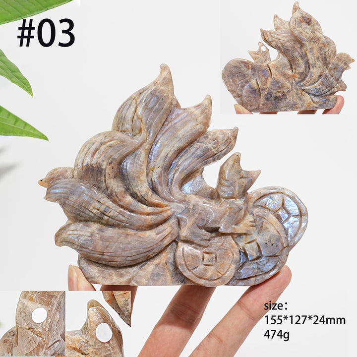 Unique,A Slightly Imperfect Natural Sunstone Moonstone Exquisite Nine-Tailed Fox