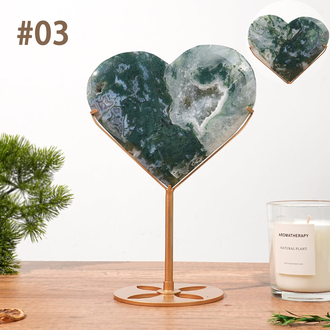Unique,  Natural Moss Agate Geode Heart