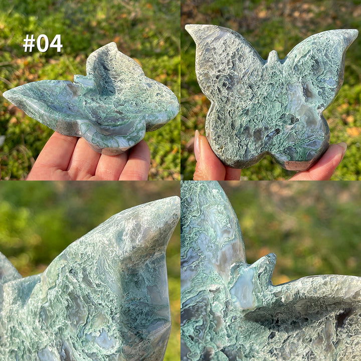 Unique,Natural Moss Agate Butterfly Bowl