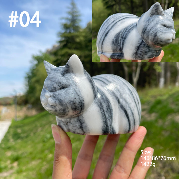 Unique,Natural Crystal Loaf Cat Carving
