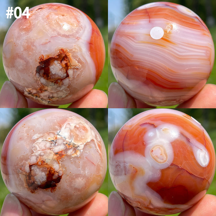 Unique,A Slightly Imperfect Natural Crystal Pink Flower Agate Sphere