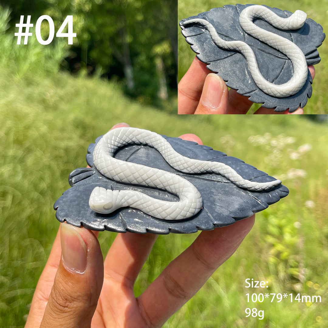Unique, Natural TaiJi Stone Snake On Leaf Carving