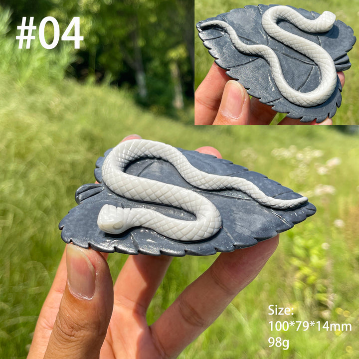 Unique, Natural TaiJi Stone Snake On Leaf Carving