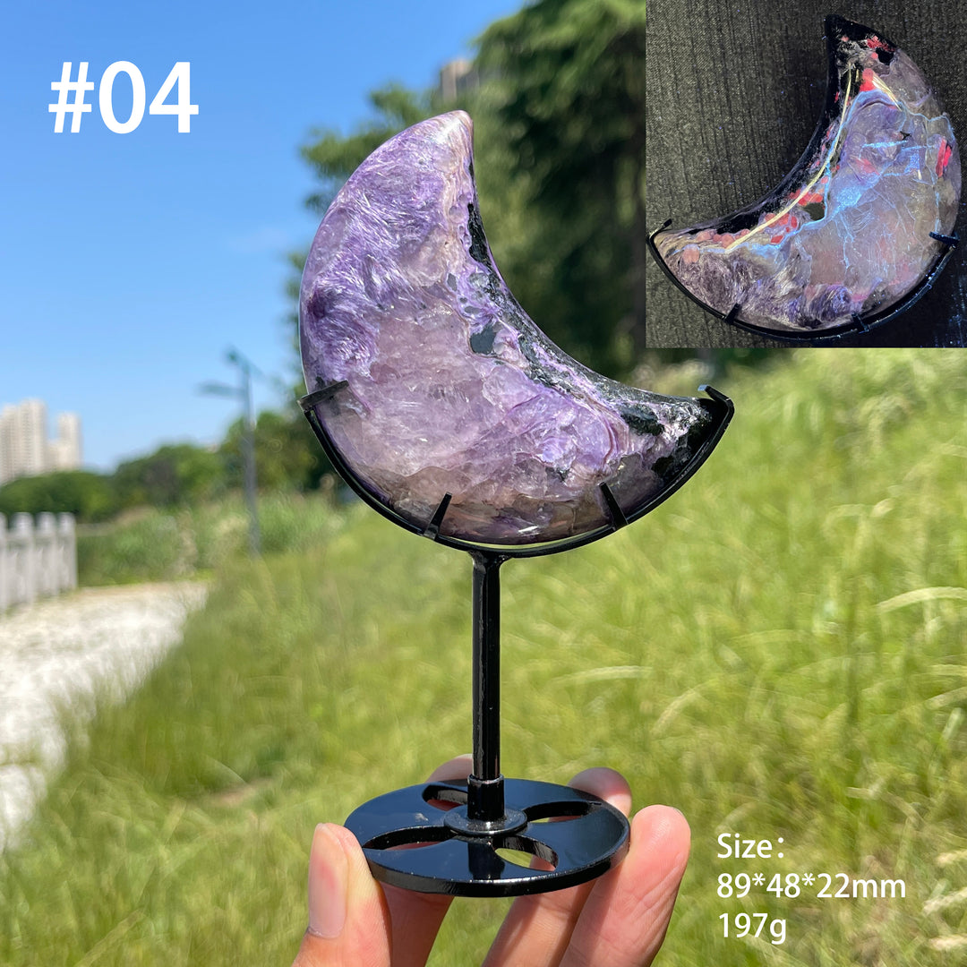 Unique,A Slightly Imperfect Natural Charoite Moon Carving