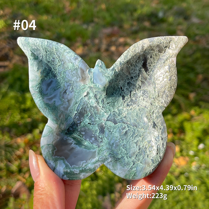 Unique,Natural Moss Agate Butterfly Bowl