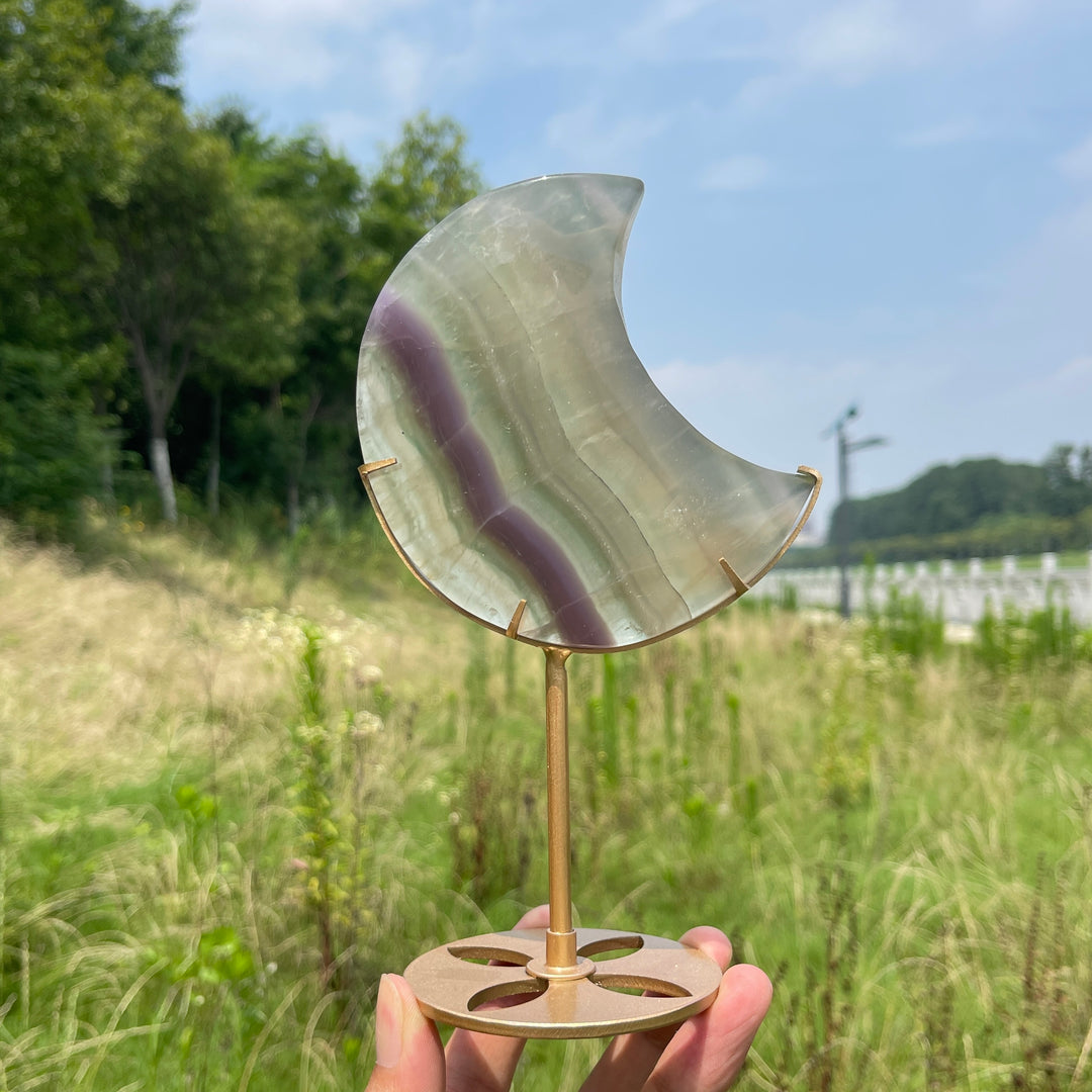Unique,Natural Crystal Lavender Fluorite Moon With Stand