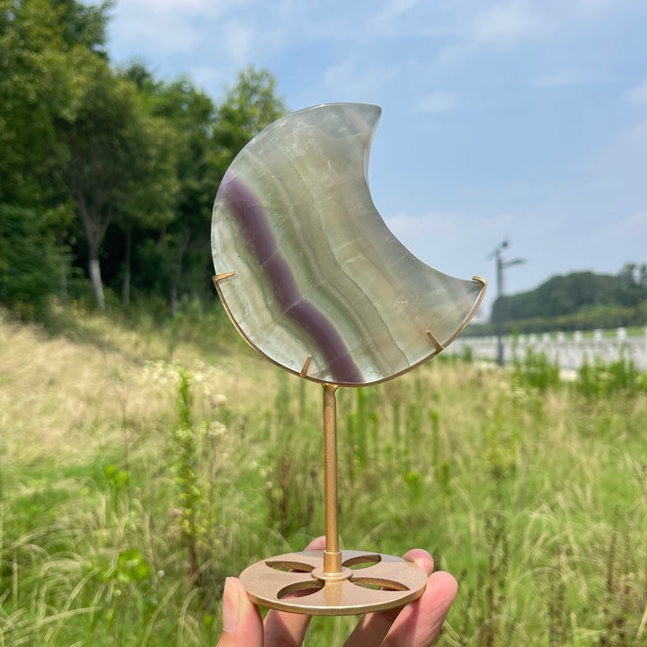 Unique,Natural Crystal Lavender Fluorite Moon With Stand