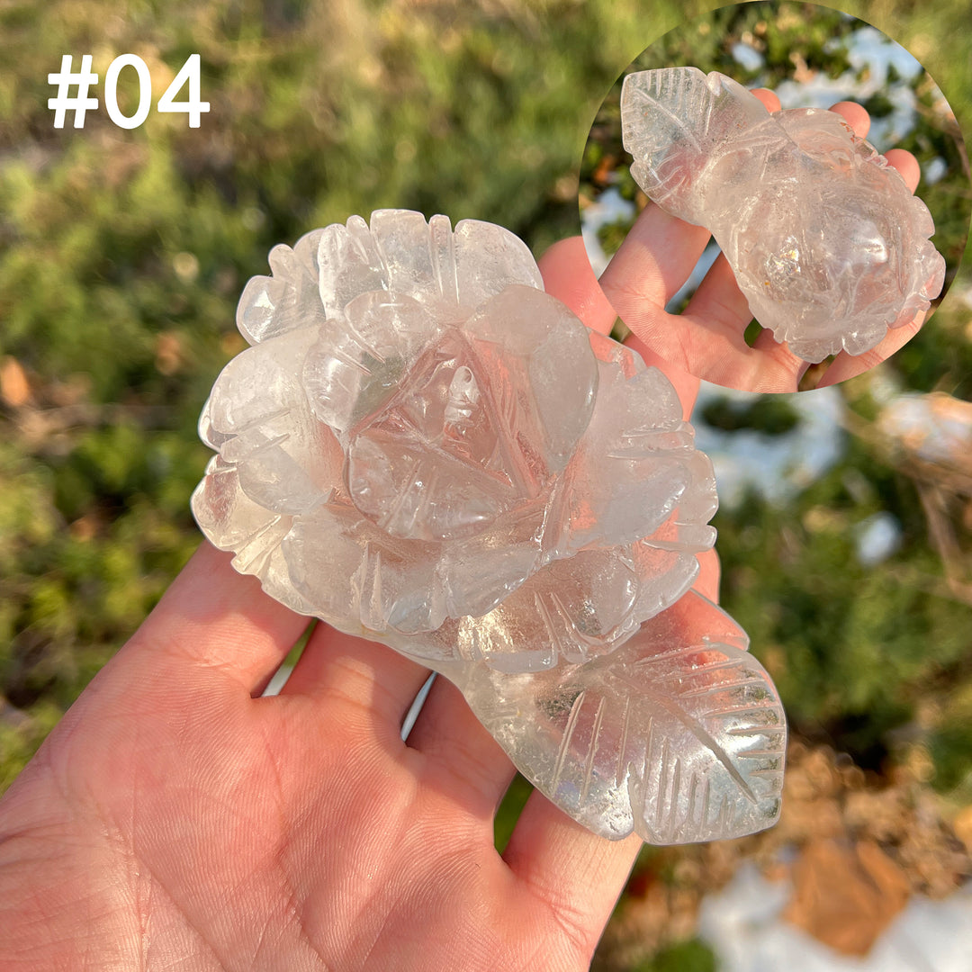 Unique,Natural Crystal Carving Peony Flower