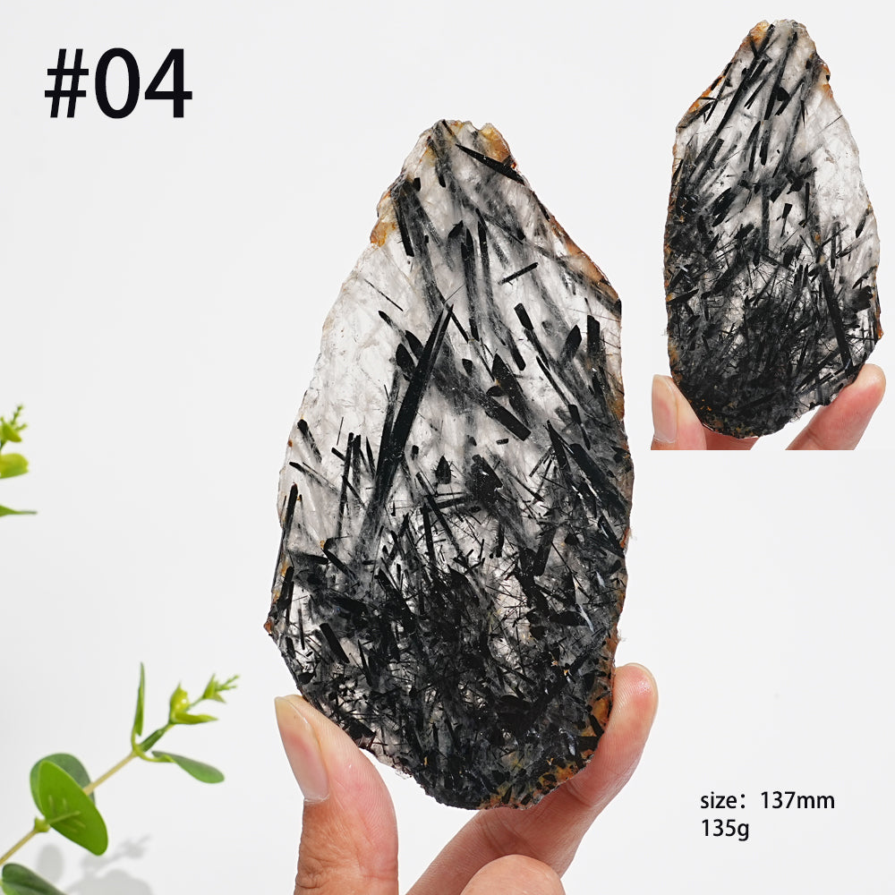 Unique,Natural Crystal Black Tourmaline In Quartz Slice