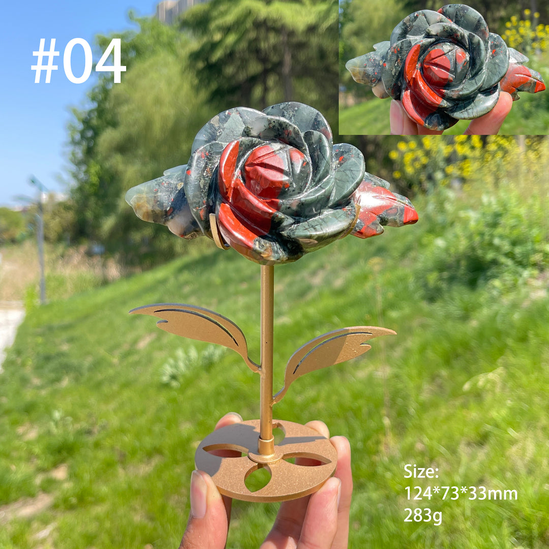 Unique,Natural African Bloodstone Crystal Rose Carving