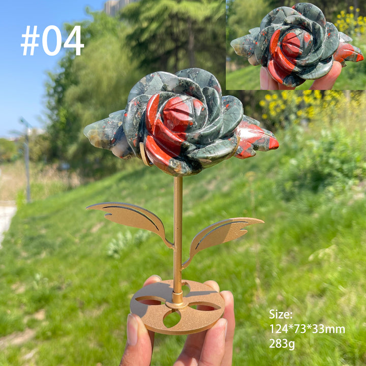 Unique,Natural African Bloodstone Crystal Rose Carving