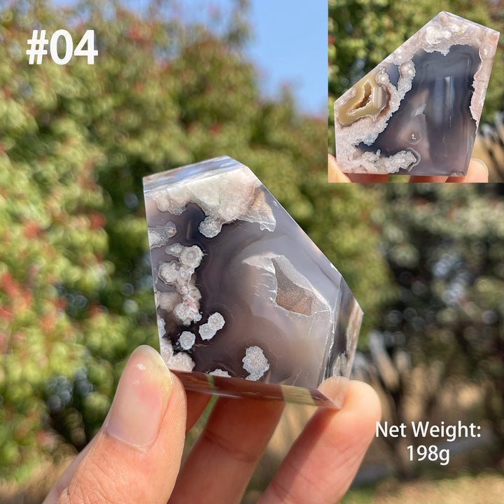 Unique,Natural Crystal Black Flower Agate Freeform