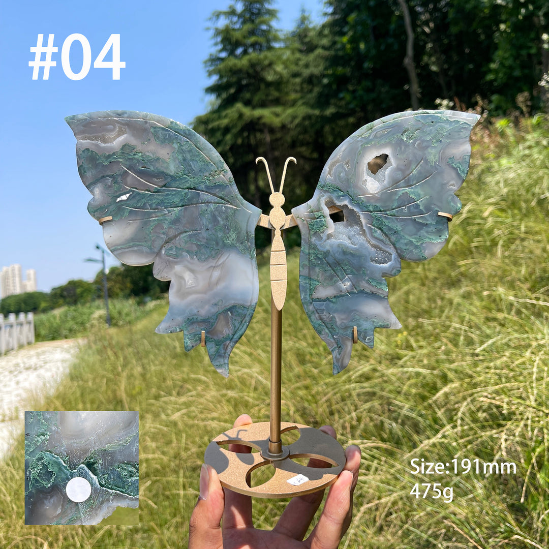 Unique,A Slightly Imperfect Natural Elegant Moss Agate Butterfly Wing Set