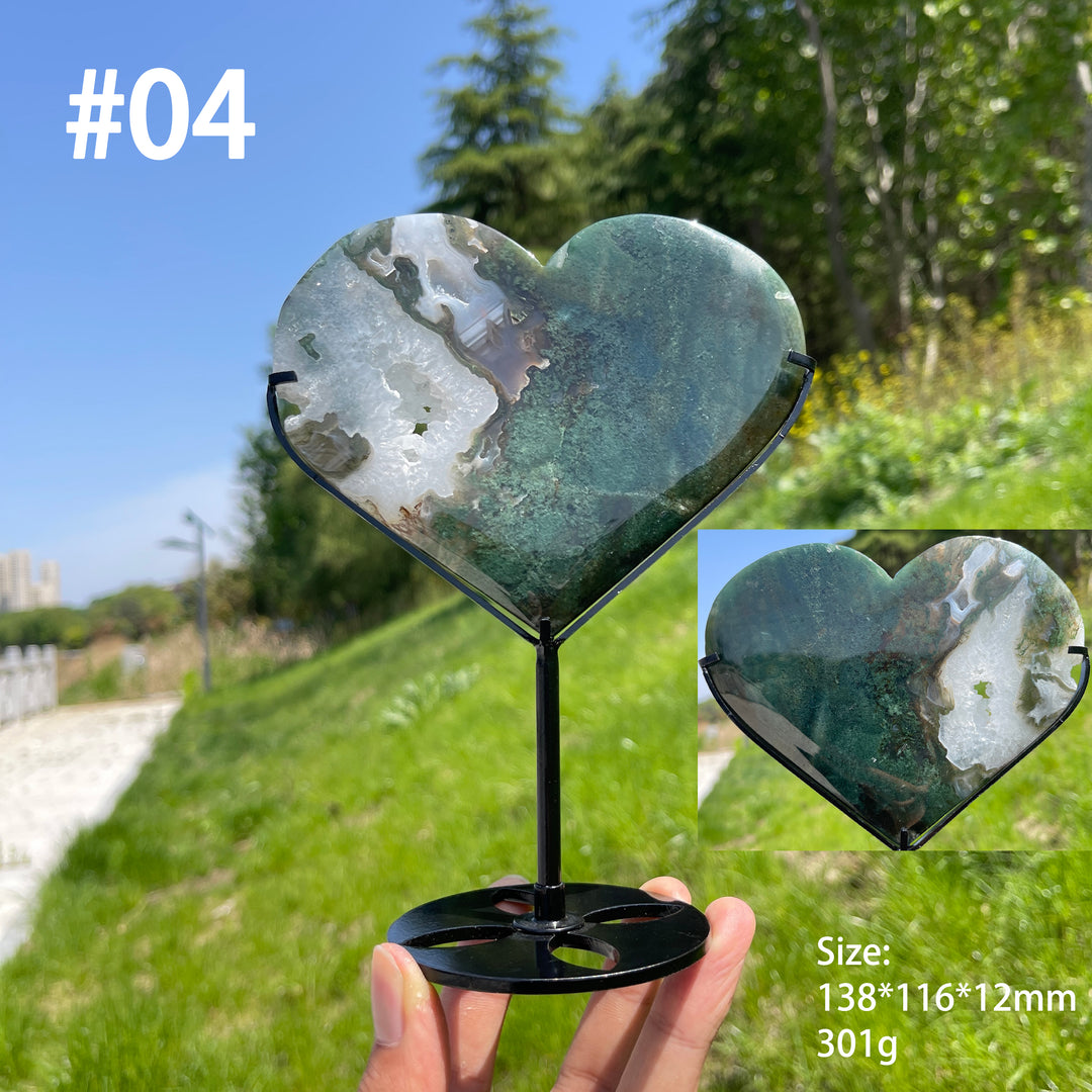 Unique,Natural Moss Agate Crystal Heart