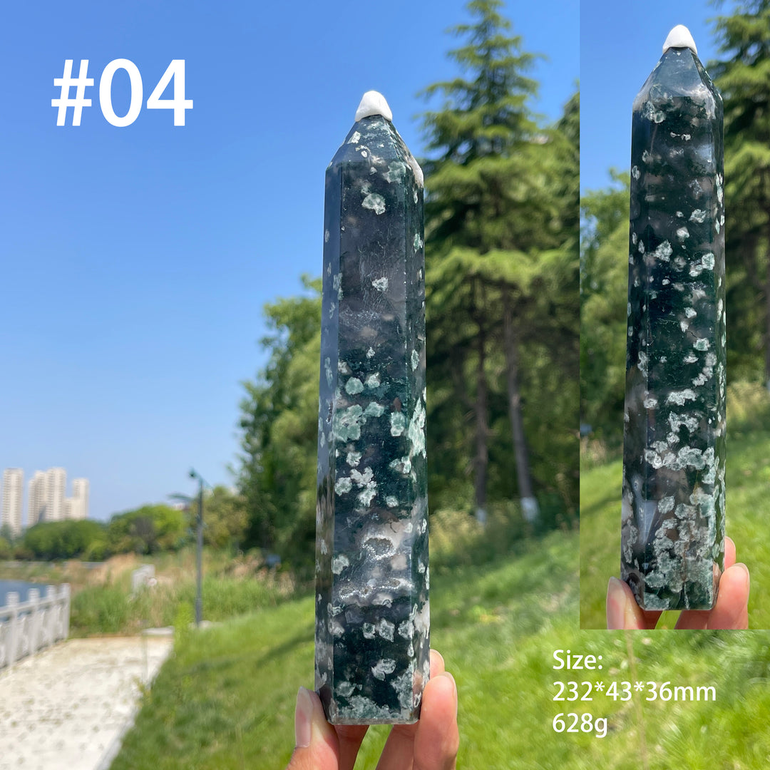 Unique,Natural Crystal Moss Agate Calcite Point