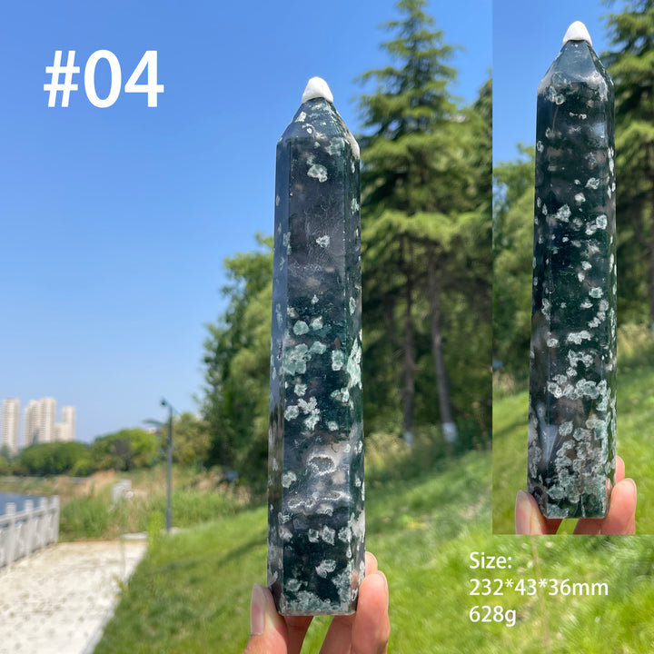Unique,Natural Crystal Moss Agate Calcite Point