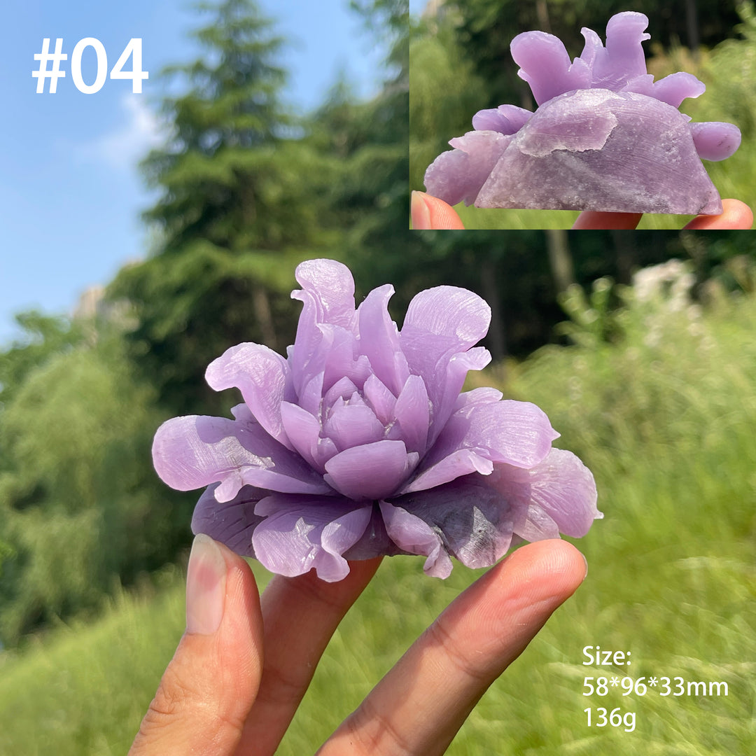 Unique,Natural Dreamy Lepidolite Peony Flower Carving