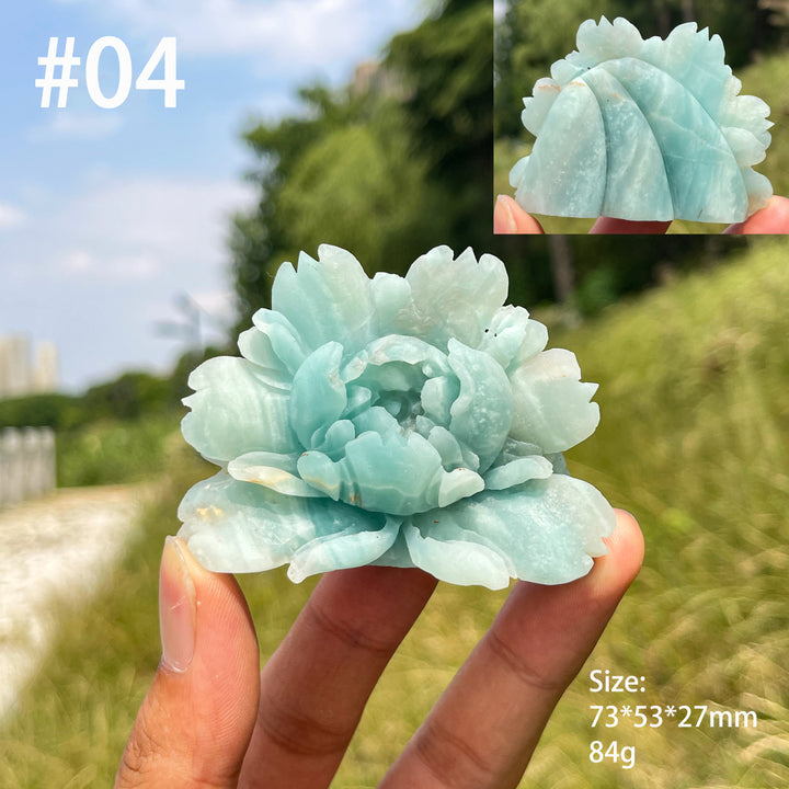 Unique,Natural Blue Quartzite Peony Flower Carving