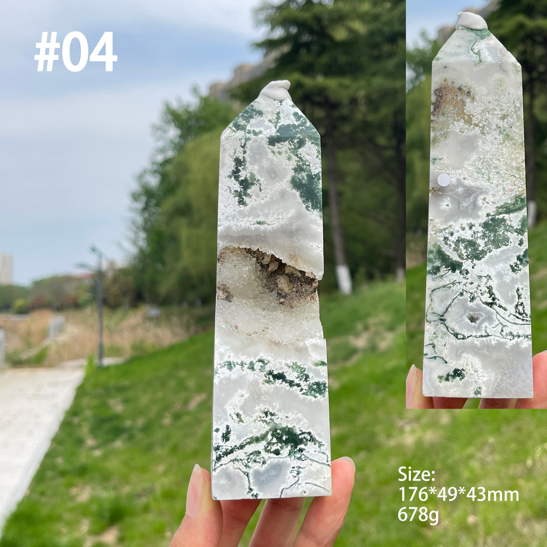 Unique,A Slightly Imperfect Crystal Natural Moss Agate Point