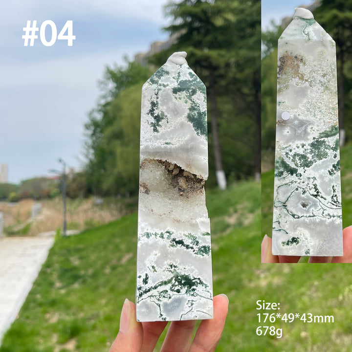 Unique,A Slightly Imperfect Crystal Natural Moss Agate Point