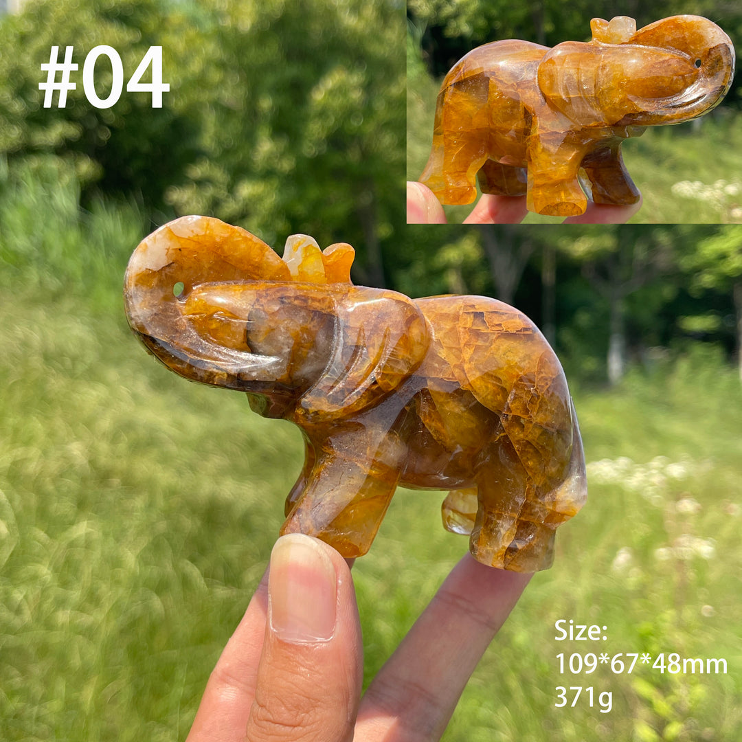 Unique,Natural Crystal Warm Golden Healer Elephant Carving