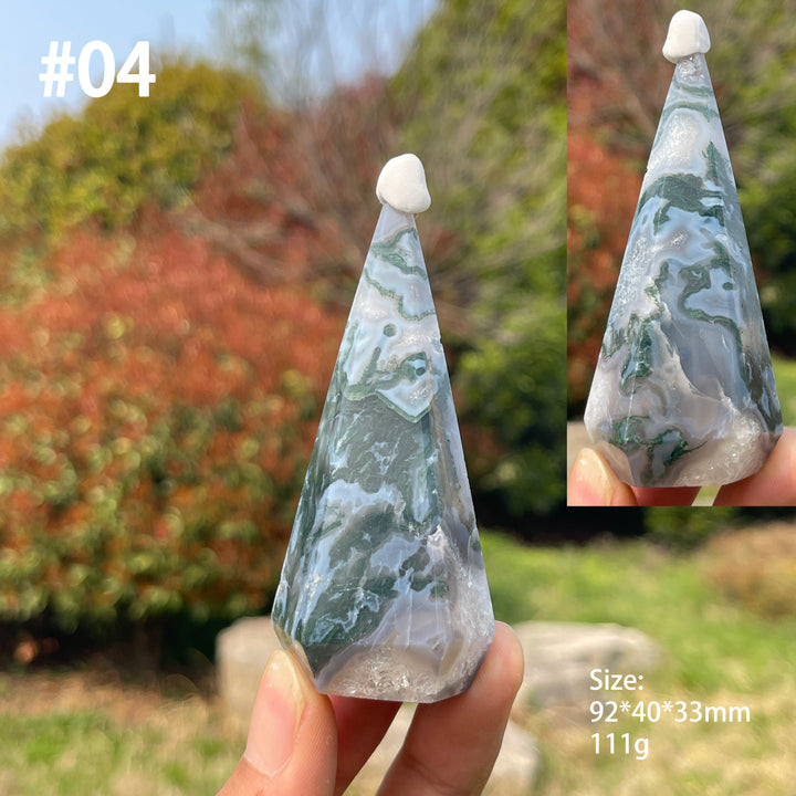 Unique,Natural Moss Agate Diamond Tower Crystal