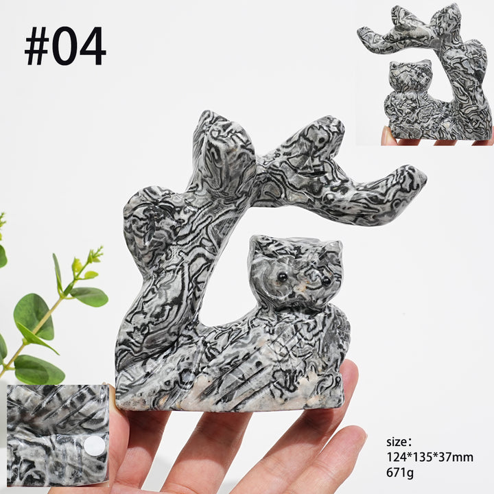 Unique,A Slightly Imperfect Natural Crystal Wise Owl On Tree Branch Carving