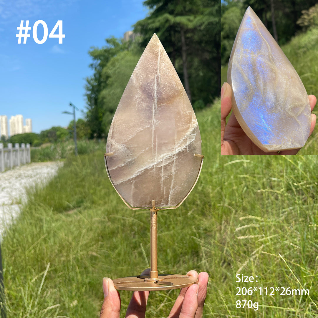 Unique,Natural Crystal Moonstone Teardrop With Stand