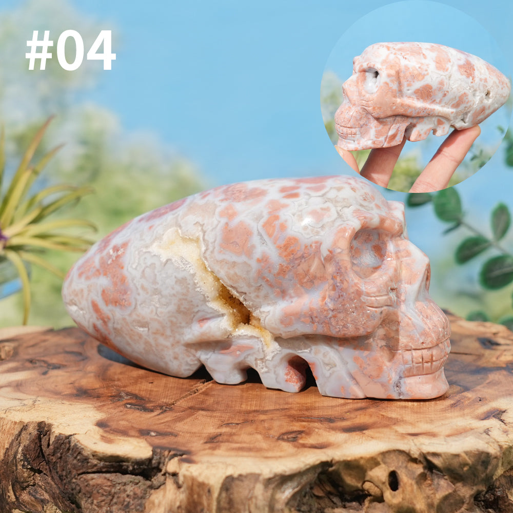 Unique,Natural Pink Agate Skull