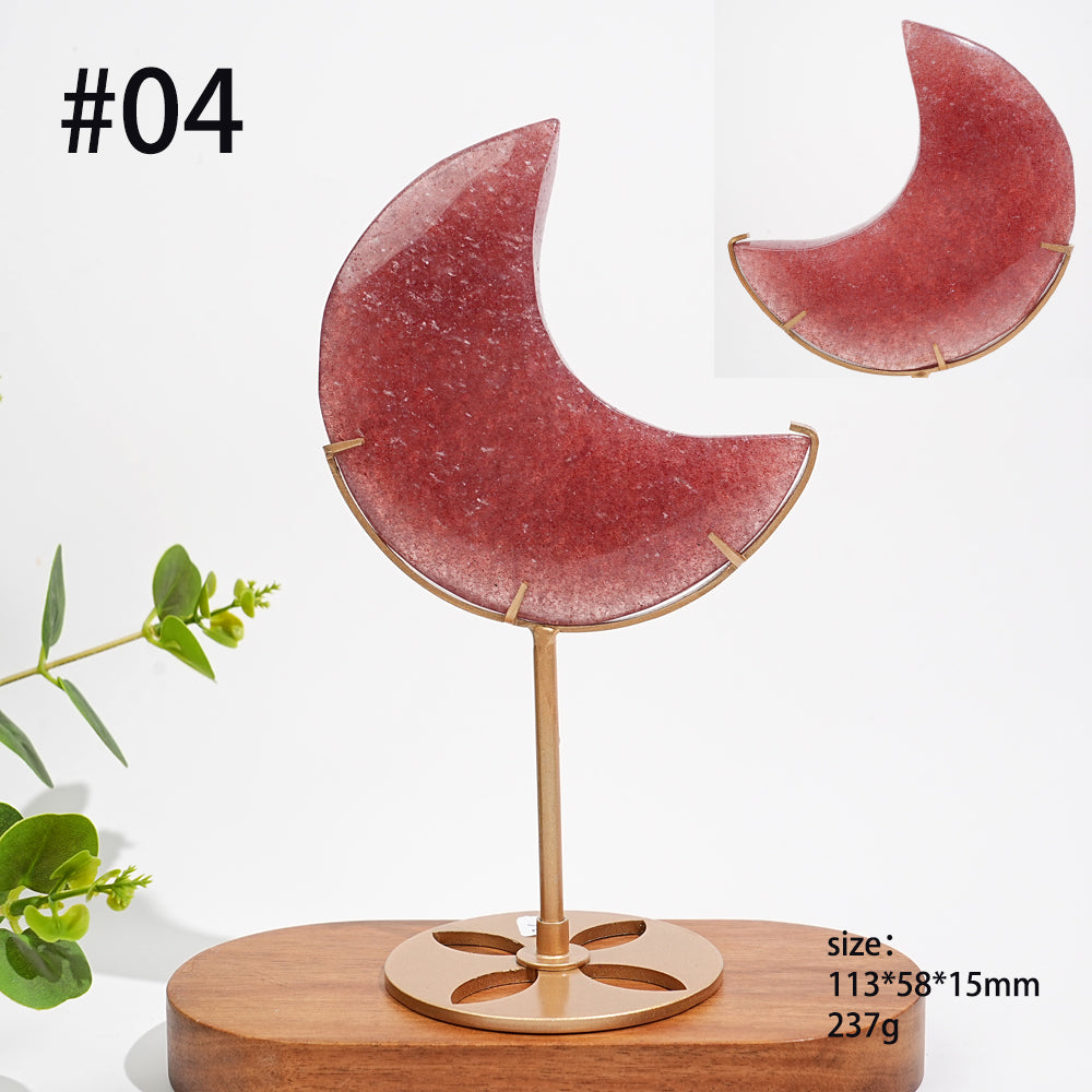 Unique,Natural Strawberry Quartz Moon With Stand
